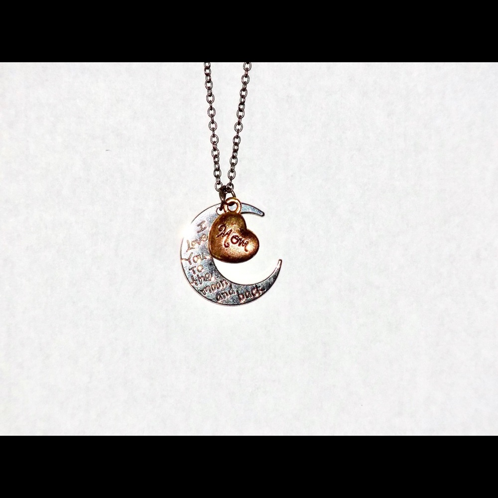 SOLD Silver Moon and Copper Heart Necklace